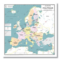 CARTE EUROPE POLITIQUE ET UNION EUROPEENNE - POSTER PLASTIFIE 100X100CM