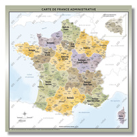 CARTE DE FRANCE ADMINISTRATIVE - MODELE TOPAZE - AFFICHE 100X100CM