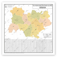 Carte Administrative de la Région Auvergne-Rhône-Alpes - Poster Plastifié 120x120cm