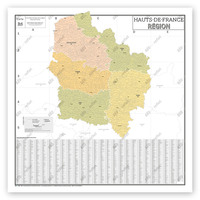 Carte Administrative de la Région Hauts-de-France - Poster Plastifié 120x120cm