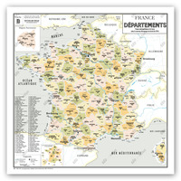 CARTE DE FRANCE ADMINISTRATIVE DES DEPARTEMENTS - MODELE VINTAGE - POSTER PLASTIFIE 100X100