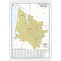 Carte administrative du département de la Gironde - Poster Plastifié 70x100cm