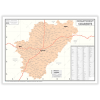 Carte administrative du département de la Charente - Poster Plastifié 70x100cm