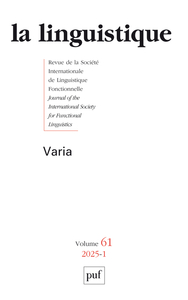 LA LINGUISTIQUE 2025, VOL. 61(1)