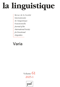 LA LINGUISTIQUE 2025, VOL. 61(1)