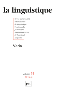 LA LINGUISTIQUE 2019, VOL.55(2)