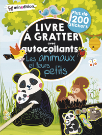 Livre à gratter avec autocollants - Les animaux et leurs petits