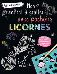 Mon coffret à gratter avec pochoirs - Licornes