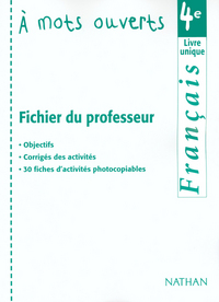 A mots ouverts Français 4e, Livre du professeur