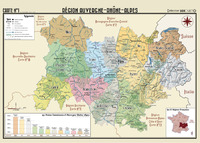 POSTER GEOGRAPHIQUE - AUVERGNE - RHONE - ALPES - 50 X 70
