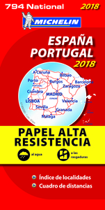 Carte Nationale España, Portugal 2018 - Papel alta resistencia / Espagne, Portugal 2018 - Indéchirab