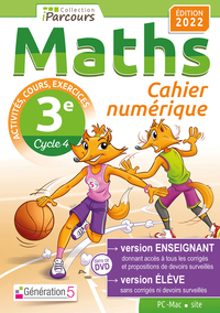Mathématiques, Cahier iParcours avec rappels de cours 3e, DVD enseignant site