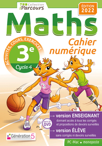 Mathématiques, Cahier iParcours avec rappels de cours 3e, DVD enseignant monoposte