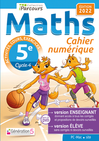 Mathématiques, Cahier iParcours avec rappels de cours 5e, DVD enseignant site