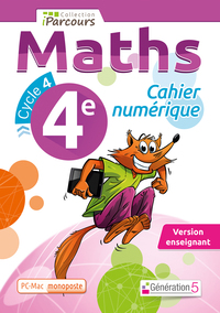 Cahier numérique iParcours Maths 4e (DVD enseignant monoposte) 2016