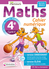 Mathématiques, Cahier iParcours avec rappels de cours 4e, DVD enseignant monoposte