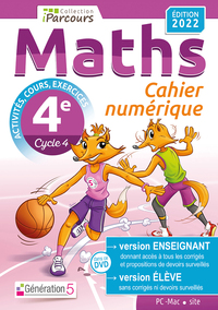 Mathématiques, Cahier iParcours avec rappels de cours 4e, DVD enseignant site