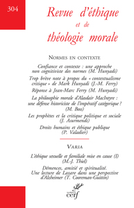 REVUE D'ETHIQUE ET DE THEOLOGIE MORALE - NUMERO 304
