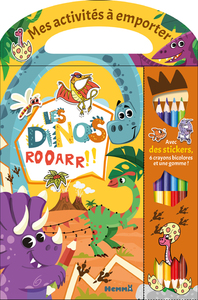 MES ACTIVITES A EMPORTER - LES DINOS - AVEC DES STICKERS, 6 CRAYONS BICOLORES ET UNE GOMME !