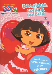 Dora l'exploratrice décalque, colle & colorie (fond rouge)
