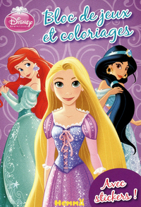 Disney princesses bloc de jeux et coloriages avec stickers ! (ariel, raiponce, jasmine)