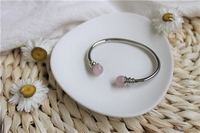 BRACELET CUIVRE AVEC AIMANTS JONC METAL ARGENTE PERLES QUARTZ ROSE