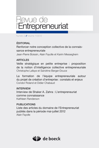REVUE DE L'ENTREPRENEURIAT 2012/2 VOLUME 11