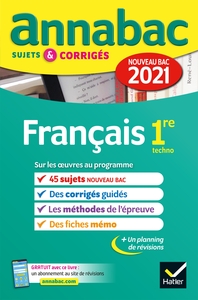 Annales du bac Annabac 2021 Français 1re technologique