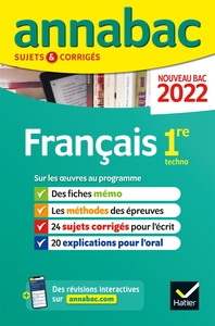 Annales du bac Annabac 2022 Français 1re technologique