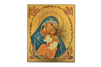 LA VIERGE A LA COURONNE FLEURIE - ICONE DOREE A LA FEUILLE 18X14,9 CM - 1186.67