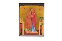 LA RENCONTRE DE ANNE ET JOACHIM - ICONE DOREE A LA FEUILLE 12,7X9,6 CM - 146.63