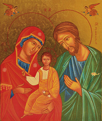 LA SAINTE FAMILLE - ICONE DOREE A LA FEUILLE 22,8X19,5 CM - 1153.68