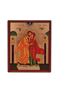 LA RENCONTRE DE ANNE ET JOACHIM - ICONE DOREE A LA FEUILLE 9,5X8 CM - 246.14