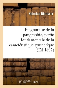 PROGRAMME DE LA PANGRAPHIE, PARTIE FONDAMENTALE DE LA CARACTERISTIQUE SYNTACTIQUE