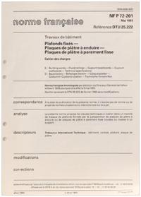 DTU 25.222 PLAFONDS FIXES. PLAQUES DE PLATRE A ENDUIRE. PLAQUES DE PAREMENT LISS