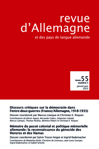 REVUE D'ALLEMAGNE ET DES PAYS DE LANGUE ALLEMANDE - DISCOURS CRITIQUE SUR LA DEMOCRATIE DANS L'ENTRE