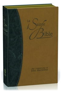BIBLE NEG MACARTHUR : SOUPLE SIMILICUIR DUO BLEU ET BRUN, TRANCHES OR