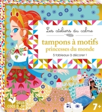 TAMPONS A MOTIFS PRINCESSES DU MONDE - MINI BOITE AVEC ACCESSOIRES - 5 TABLEAUX A COLORIER ET A DECO