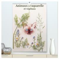 Animaux à l'aquarelle et végétaux  (Calendrier mural 2026 DIN A2 horizontal) calendrier de bureau