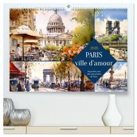 PARIS, VILLE D'AMOUR (CALENDRIER MURAL 2026 DIN A2 VERTICAL) CALENDRIER DE BUREAU - AQUARELLES AVEC