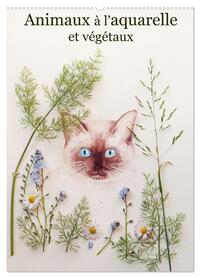 Animaux à l'aquarelle et végétaux (Calendrier mural 2026 DIN A2 horizontal), CALVENDO calendrier mensuel