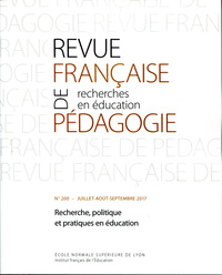 REVUE FRANCAISE DE PEDAGOGIE, N 200/2017. RECHERCHE, POLITIQUE ET PRA TIQUES EN EDUCATION : SERVICES