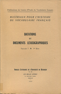 Matériaux pour l'histoire du vocabulaire français