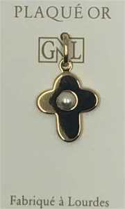 CROIX AVEC PERLE, PLAQUE-OR 3 MICRONS