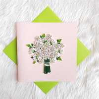 CARTE BOUQUET DE FLEURS BLANC EN QUILLING AVEC ENVELOPPE - SOUS SACHET CELLOPHANE