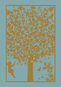 Lot de 5 cartes double en dorure "Arbre de vie balançoire" avec enveloppe sous cellophane