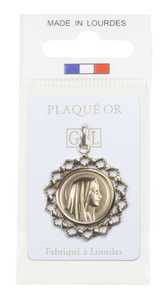 MEDAILLE RONDE ENTOURAGE DENTELLE, VIERGE DE PROFIL - APPARITION GROTTE DE LOURDES AU VERSO