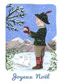 LOT DE 10 CARTES DE VOEUX (DOUBLE) LAURE CHANAL - TIROLIEN AVEC ENVELOPPE - SACHET SOUS CELLOPHANE -