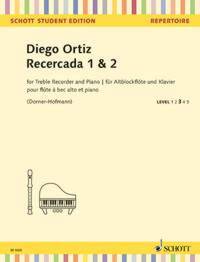 SCHOTT STUDENT EDITION - REPERTOIRE - RECERCADA 1 & 2 - TREBLE RECORDER AND PIANO.