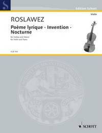 EDITION SCHOTT - POEME LYRIQUE  INVENTION  NOCTURNE - PREMIERE EDITION. VIOLIN AND PIANO.